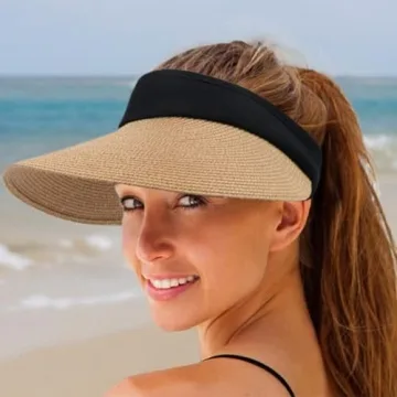 Stylish Women Straw Sun Visor Hat for Summer UV Protection