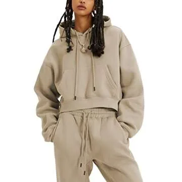 LTSCNRM Women's 2 Piece Airport Outfits Fleece Crop Hoodies Pullover Sweatshirt Sweatsuits Joggers P...