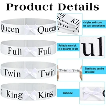 Jutom 8 Pcs Bed Sheet Organizer Bands with Bow Sheet Keepers Closet Organization King Twin Full Queen Bed Sheet Straps Elastic Storage Bedding Bands Sheet Labels for Bedsheet Pillow Case(Black White)