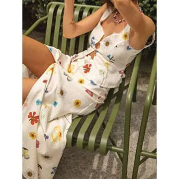 Y2k Front Tie Tops for Women Sexy Sleeveless Lace Trim Tank Top Backless Open Front Tops Summer Going Out Crop Top (A-B White Floral, M)