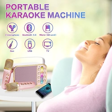 Mini Karaoke Machine with 2 Microphones for All Ages