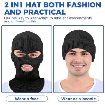 3 Hole Winter Knitted Mask, Full Face Cover Ski Scarf Mask Warm Balaclava for Adult Skiing, Motorcycle, UV Protection,Wind Protection Pink