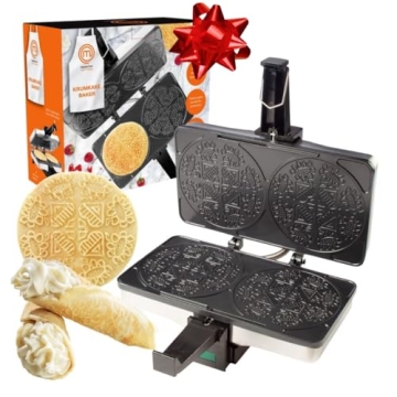 MasterChef Krumkake Baker - Bake 2 Delicious Pizzelle Cookies, Versatile Electric Iron for Homemade ...