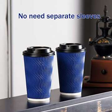Disposable Coffee Cups with Lids and Straws - 16 oz (90 Set) Togo Hot Paper Coffee Cup with Lid To Go for Hot/Cold Beverages Espresso Tea Insulated Reusable Cold Drinks Ripple Cups Protect Fingers!