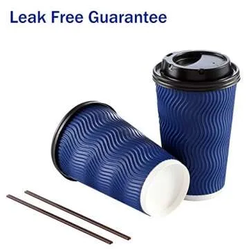 Disposable Coffee Cups with Lids and Straws - 16 oz (90 Set) Togo Hot Paper Coffee Cup with Lid To Go for Hot/Cold Beverages Espresso Tea Insulated Reusable Cold Drinks Ripple Cups Protect Fingers!