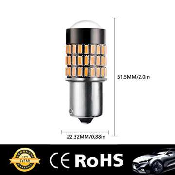 AHEVO 2 x 1000 Lumens Super Bright 1156 4014 72-PL Chipsets 1156 1141 1003 7506 LED Bulbs Used For Back Up Reverse Lights,Brake Lights,Tail Lights,Rv lights, Yellow Amber