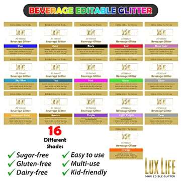 Lux Life Edible Glitter for Drinks – 100% Natural Ingredients, Made in USA – Food Grade Brew Drink Glitter for Wine, Cocktails, Champagne, and Beverages – Gluten Free & Vegan (4g, Silver)