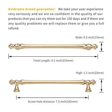 Asidrama 6 Pack 7.5 Inch(192mm) Brushed Brass Kitchen Cabinet Handles, Gold Cabinet Pulls Kitchen Cabinet Hardware for Cupboard Drawer Pulls