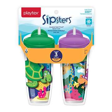 Playtex Sipsters Stage 3 Spill-Proof, Leak-Proof Insulated Straw Sippy Cups for Boys and Girls - 9 O...