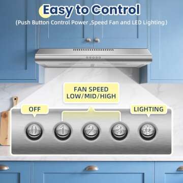 Zomagas 24" Stainless Steel Range Hood - 280CFM, Slim Design