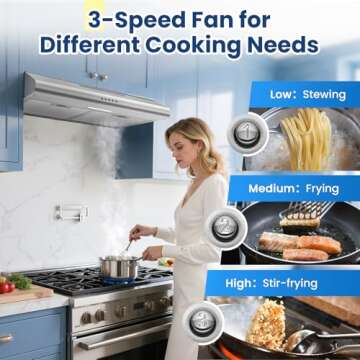 Zomagas 24" Stainless Steel Range Hood - 280CFM, Slim Design