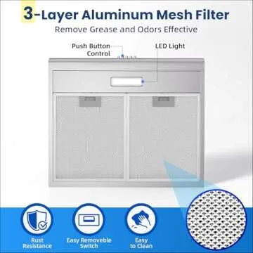 Zomagas 24" Stainless Steel Range Hood - 280CFM, Slim Design