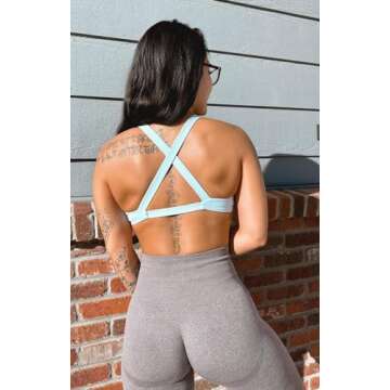 Aoxjox Women's Workout Sports Bras Fitness Backless Padded Satara Low Impact Bra Yoga Crop Tank Top (Airy Blue, Medium)