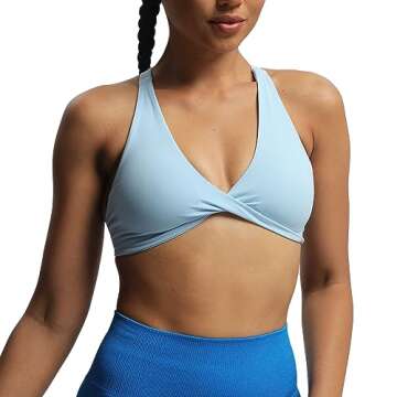 Aoxjox Women's Workout Sports Bras Fitness Backless Padded Satara Low Impact Bra Yoga Crop Tank Top (Airy Blue, Medium)