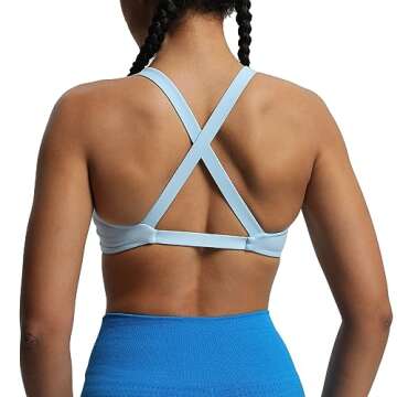 Aoxjox Women's Workout Sports Bras Fitness Backless Padded Satara Low Impact Bra Yoga Crop Tank Top (Airy Blue, Medium)