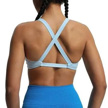 Aoxjox Women's Workout Sports Bras Fitness Backless Padded Satara Low Impact Bra Yoga Crop Tank Top (Airy Blue, Medium)