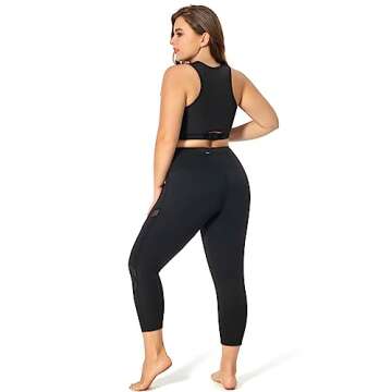 MEJING Plus Size Workout Leggings with Pockets, Womens Capri Yoga Pants High Waisted Tummy Control M...