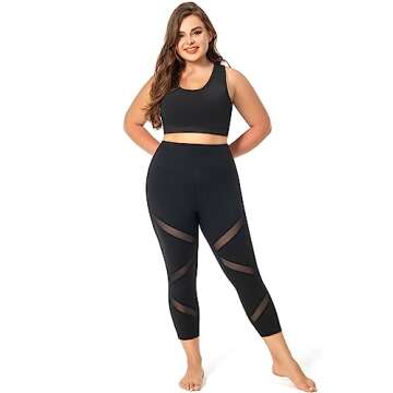MEJING Plus Size Workout Leggings with Pockets, Womens Capri Yoga Pants High Waisted Tummy Control Mesh Activewear Athletic Leggins Black 2XL