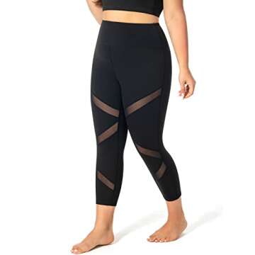 MEJING Plus Size Workout Leggings with Pockets, Womens Capri Yoga Pants High Waisted Tummy Control Mesh Activewear Athletic Leggins Black 2XL