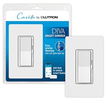 Lutron Caseta Smart Lighting Diva Smart Dimmer Switch w/ Wall Plate for LED Bulbs, Works w/ Alexa, A...