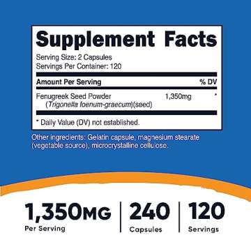 Nutricost Fenugreek Seed 1350mg, 240 Capsules - Gluten Free, Non-GMO, 675mg Per Capsule