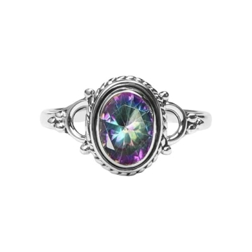 Mystic Topaz Stone Ring - Handmade 925 Sterling Silver Statement Ring for Women