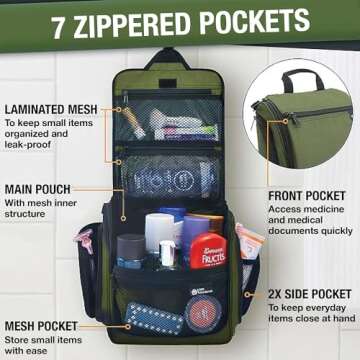 D&D Hanging Travel Toiletry Bag for Men and Women – Cosmetics, Makeup and Toiletries Organizer Kit with 10 Compartments, YKK Zippers, XXL Metal Swivel Hook, Water-Resistant Nylon