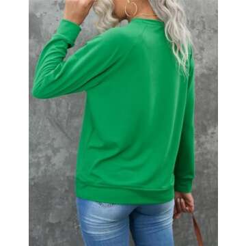 Ecosunny Women's White Sequin St Patrick Clover Patch Sweatshirt Holiday Graphic Shirt Crewneck Long Sleeve Pullover Tops