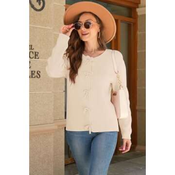 kipfall Women's Cardigan Sweaters Bow Button Down Cardigans Fall Fashion Clothes Knit Tie Open Front...