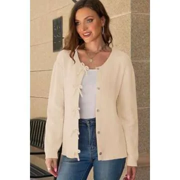 kipfall Women's Cardigan Sweaters Bow Button Down Cardigans Fall Fashion Clothes Knit Tie Open Front Coats