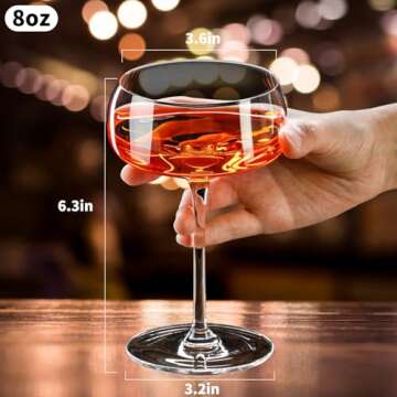 PARACITY 8 oz Martini Glasses Set of 2, Coupe Glasses,240ml Hand Blown Premium Glasses, Perfect for Cocktails, Martinis, Margaritas, Parties, Catering Boxes and Gifts