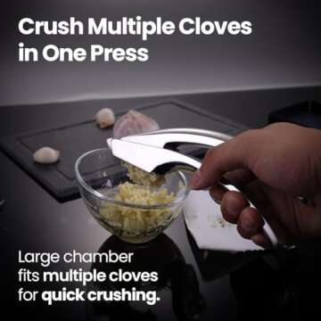 No Peeling Required Garlic Press Stainless Steel with Detachable Handle for Fine Mincing - Premium Garlic Mincer Tool, Rust-Proof, Easy to Clean, Dishwasher Safe Garlic Crusher with 5-Year Warranty