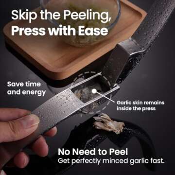 No Peeling Required Garlic Press Stainless Steel with Detachable Handle for Fine Mincing - Premium Garlic Mincer Tool, Rust-Proof, Easy to Clean, Dishwasher Safe Garlic Crusher with 5-Year Warranty