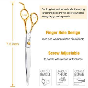 JASON 7.5" Dog Grooming Scissors Cats Trimming Shears Professional Pets Scissor Kit for Right Handed Groomers Gold Sharp Shear