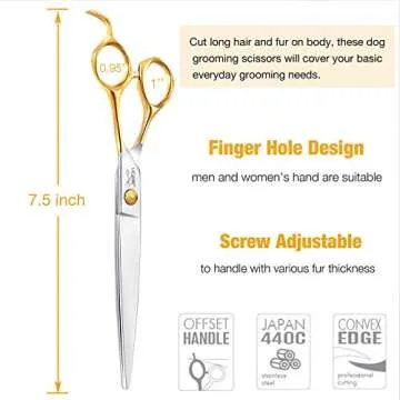 JASON 7.5" Dog Grooming Scissors Cats Trimming Shears Professional Pets Scissor Kit for Right Handed Groomers Gold Sharp Shear