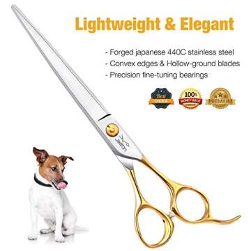 JASON 7.5" Dog Grooming Scissors Cats Trimming Shears Professional Pets Scissor Kit for Right Handed Groomers Gold Sharp Shear