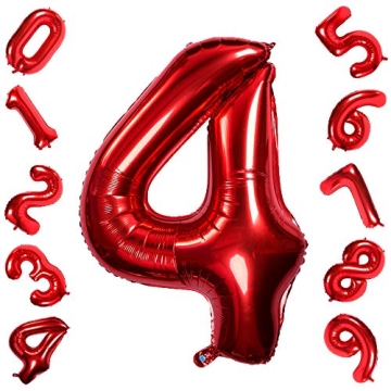 Red 4 Balloons 40 Inch Birthday Foil Balloon Party Decorations Supplies Helium Mylar Digital Balloon...
