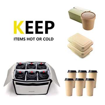 AMZCOOL Insulated Drink Carrier for Drink Holder and Food Carrier Delivery Keep Your Drink Cold and Food Hot, Reusable Drink Caddy bag, Cup Carrier Tote bag with Dividers Clear Pocket Storage Bag