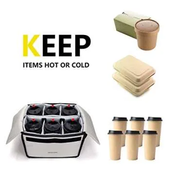 AMZCOOL Insulated Drink Carrier for Drink Holder and Food Carrier Delivery Keep Your Drink Cold and Food Hot, Reusable Drink Caddy bag, Cup Carrier Tote bag with Dividers Clear Pocket Storage Bag