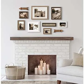 Kate and Laurel Bordeaux Expressions Wall Decor Collection, Set of 10, Industrial Farmhouse Finishes, Assorted Size Frames and Decorative Wall Accents