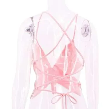 Monanoat Women’s Sexy Butterfly Shape Sequin Crop Top Bandage Lace up Tank Top Belly Dance Top Costume Outfits