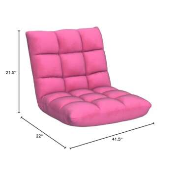 BestComfort Floor Chair with Back Support, Floor Gaming Chairs w/ 14 Adjustable Position, Padded Sleeper Bed, Couch Recliner, Folding Floor Seating for Living Room, Sofa Chair for Adults (Pink)