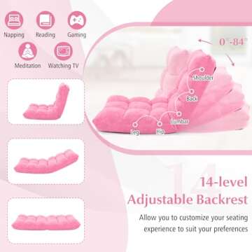 BestComfort Floor Chair with Back Support, Floor Gaming Chairs w/ 14 Adjustable Position, Padded Sleeper Bed, Couch Recliner, Folding Floor Seating for Living Room, Sofa Chair for Adults (Pink)