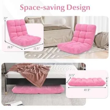 BestComfort Floor Chair with Back Support, Floor Gaming Chairs w/ 14 Adjustable Position, Padded Sleeper Bed, Couch Recliner, Folding Floor Seating for Living Room, Sofa Chair for Adults (Pink)