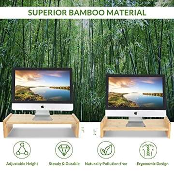 KINLINK Wood Monitor Stand Riser, Monitor Riser with 2 Adjustable Height, 15.8 inch Computer Riser f...