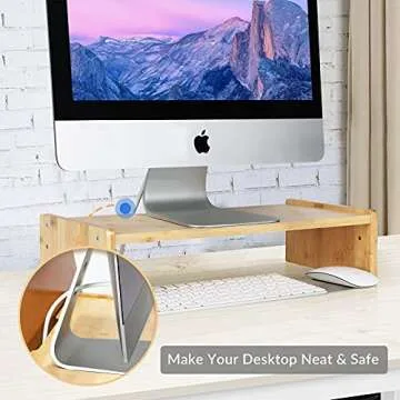 KINLINK Wood Monitor Stand Riser, Monitor Riser with 2 Adjustable Height, 15.8 inch Computer Riser for Computer, iMac, PC, Printer, Computer Monitor Stand for Home & Office, Natural