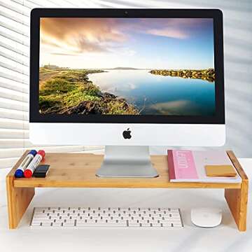 KINLINK Wood Monitor Stand Riser, Monitor Riser with 2 Adjustable Height, 15.8 inch Computer Riser for Computer, iMac, PC, Printer, Computer Monitor Stand for Home & Office, Natural