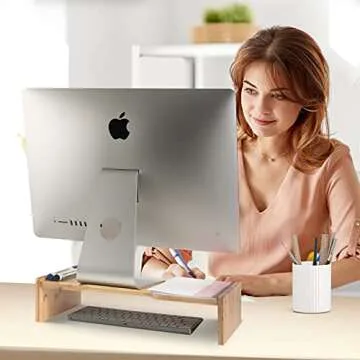 KINLINK Wood Monitor Stand Riser, Monitor Riser with 2 Adjustable Height, 15.8 inch Computer Riser for Computer, iMac, PC, Printer, Computer Monitor Stand for Home & Office, Natural
