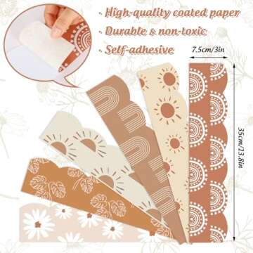 Whaline 82Ft Modern Boho Bulletin Board Borders Boho Decoration Borders Retro Floral Daisy Sun Trim ...