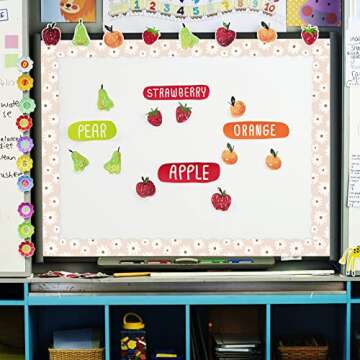 Whaline 82Ft Modern Boho Bulletin Board Borders Boho Decoration Borders Retro Floral Daisy Sun Trim Border Boho Bulletin Board Stickers for School Classroom Office Party Decoration